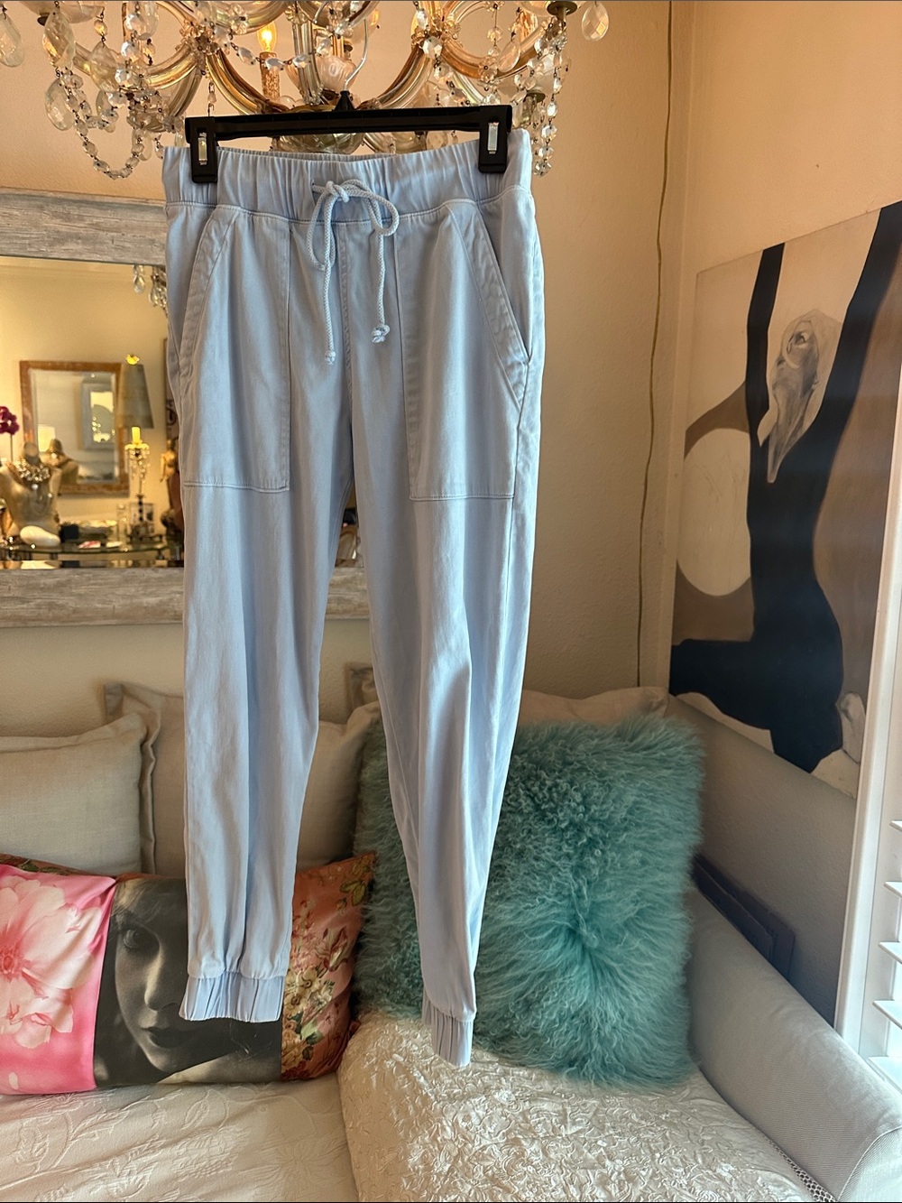 Bella Dahl Pale Blue Drawstring Joggers with Front Pockets